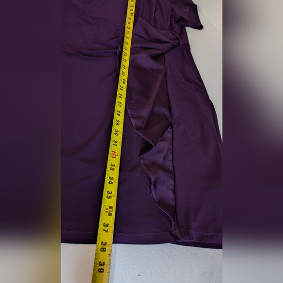 RALPH LAUREN Womens Purple Ruffled Short Sleeve Crew Neck Mini Sheath Dress 14 - Picture 9 of 12